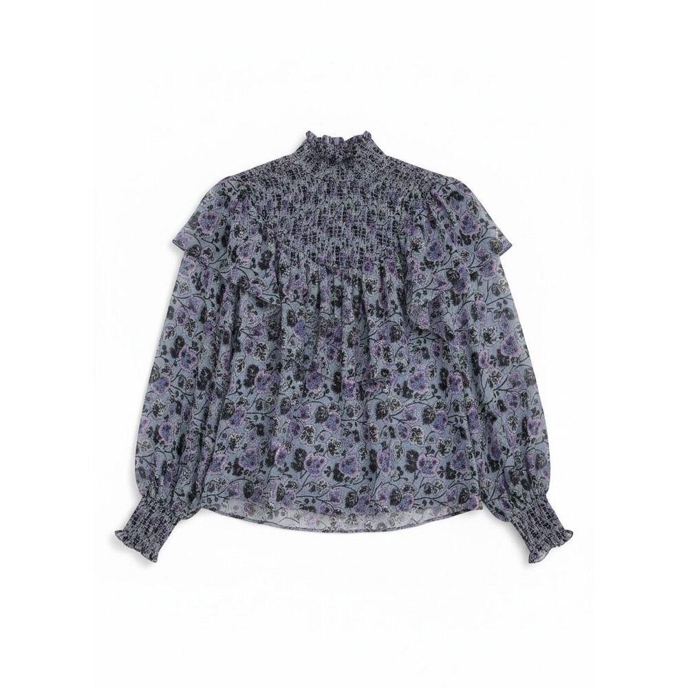 Cinq a Sept Drew Blouse Size Georgette Small Floral Morning Fog Purple